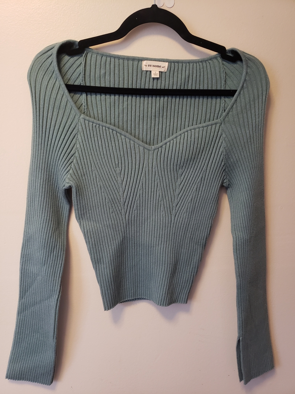 eesome NWOT Ribbed Sweetheart Neck Sweater - Sage